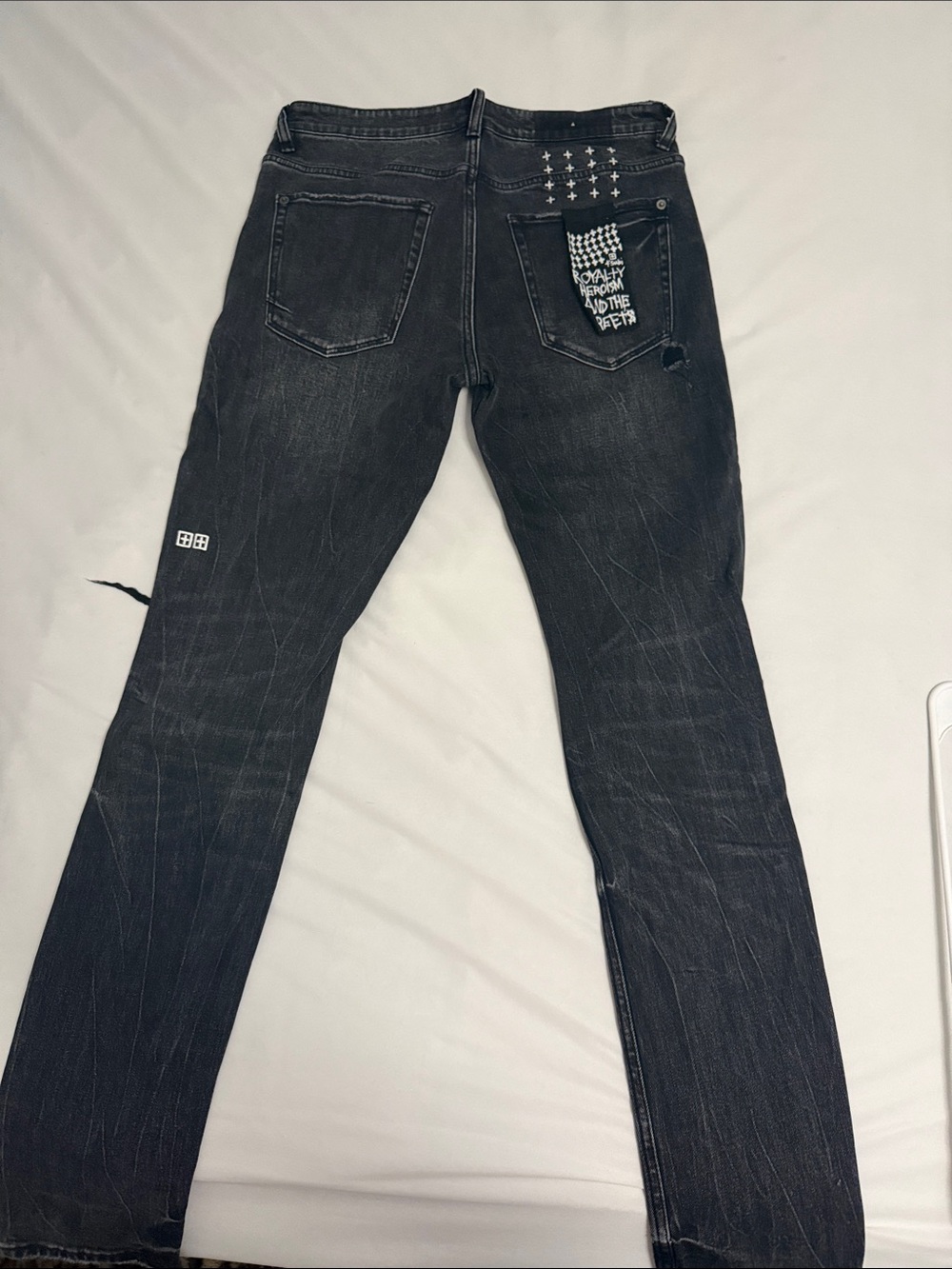 Ksubi Black Slim Straight Jeans with Patch and Stud Detail